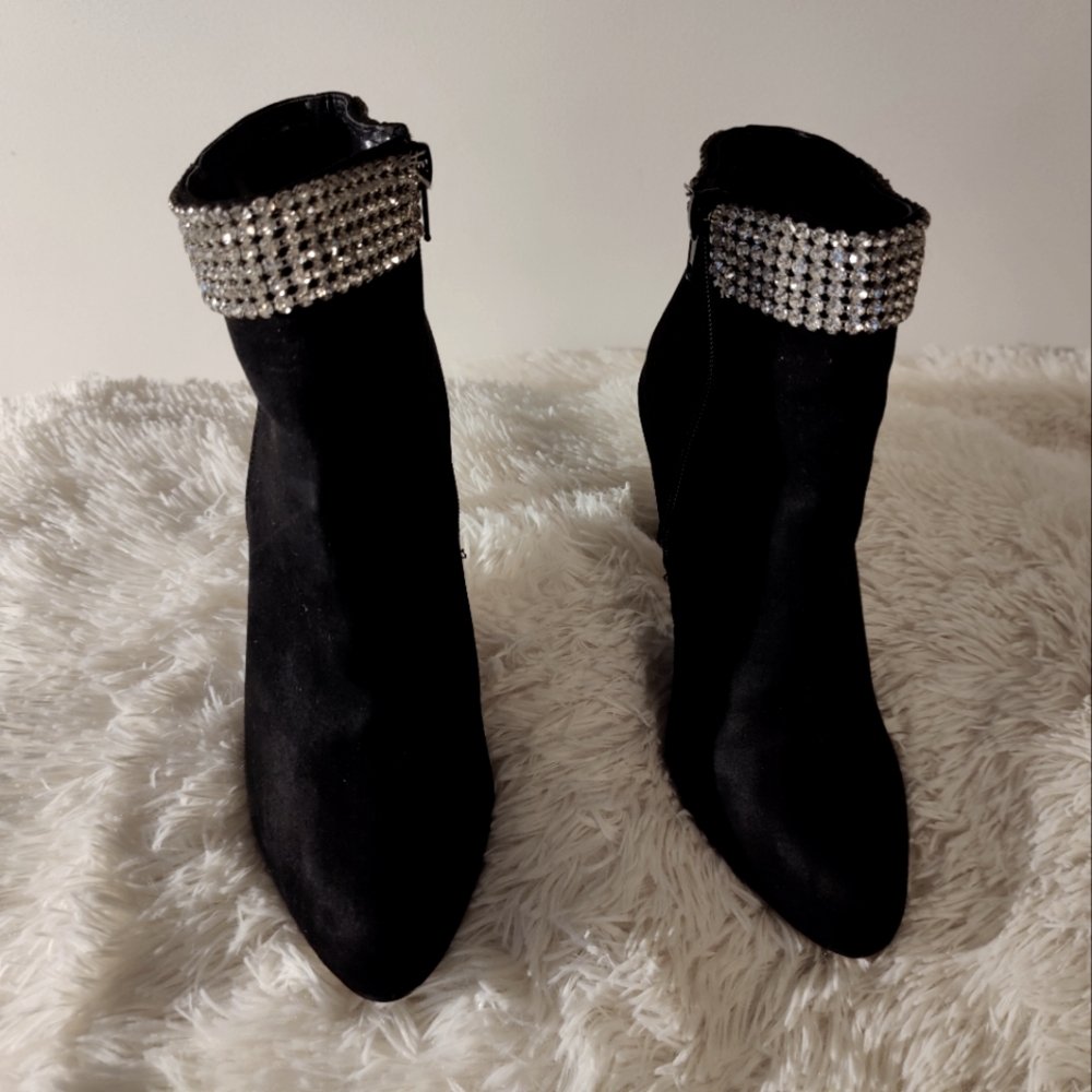 Black Velour w/ Rhinestones Ankle Booties From New York & Co.